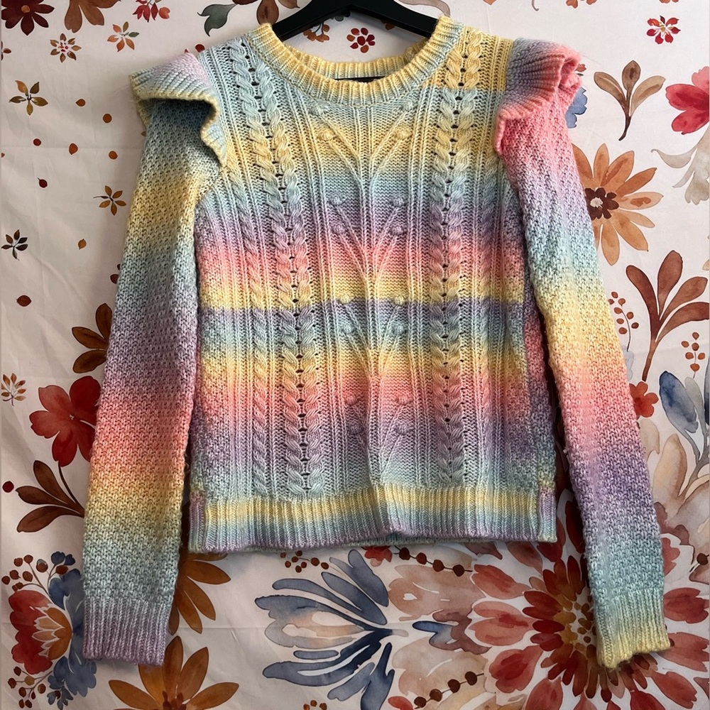 Loft Womens S Sweater Kawaii Harajuku Ruffle Grannycore Rainbow Pastel Spring